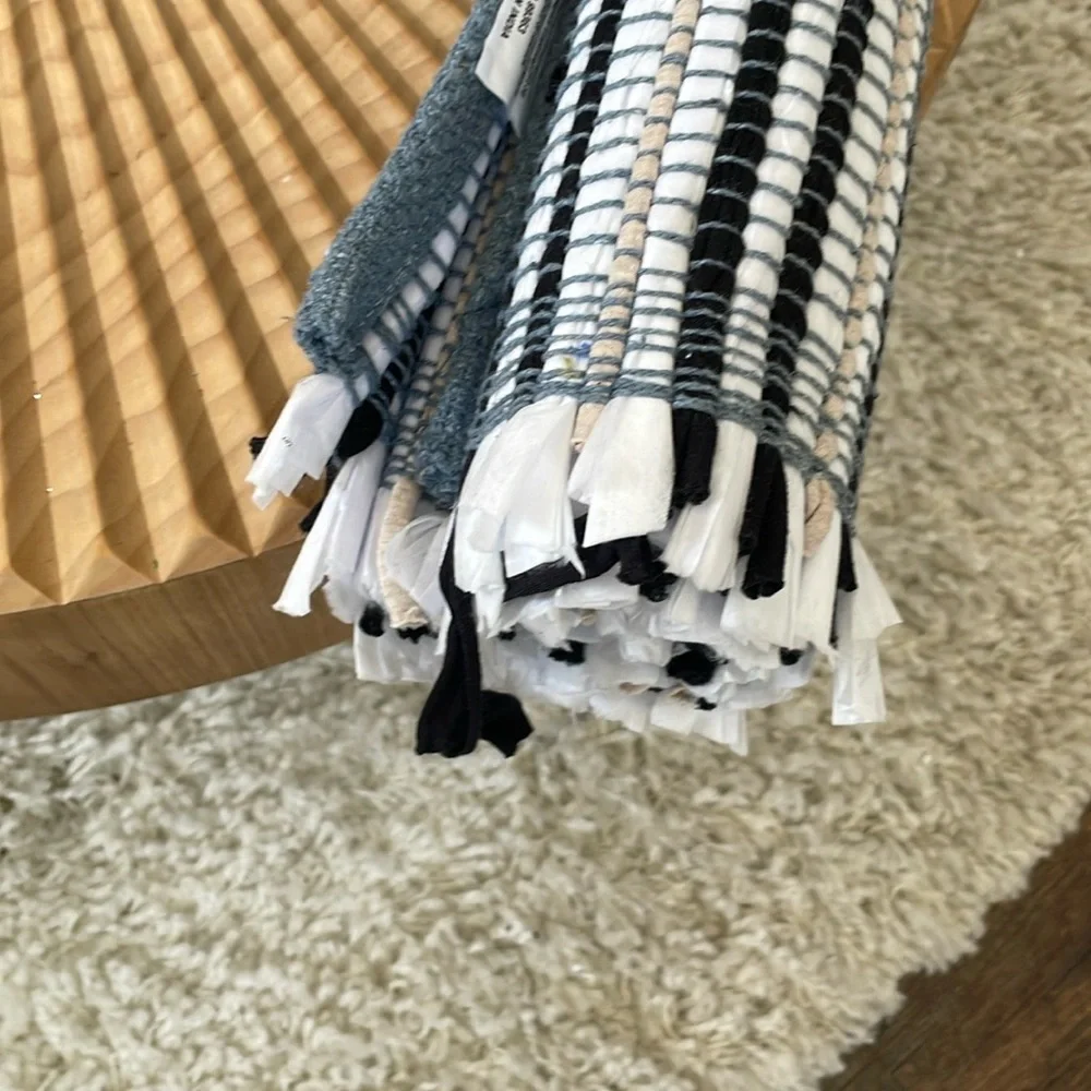 Black and White Striped Door Mat Accent